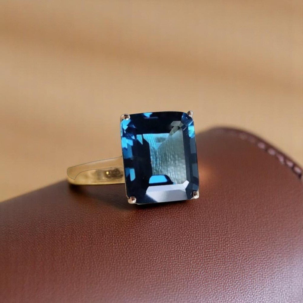 6.00 Ct Emerald Cut London Blue Topaz Wedding Ring 14K Gold
