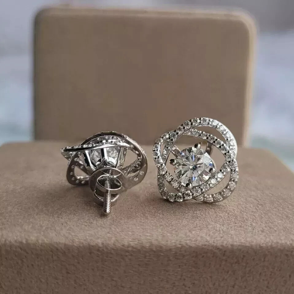 2.50ct Round Moissanite Stud Earrings in 14k White Gold Plating