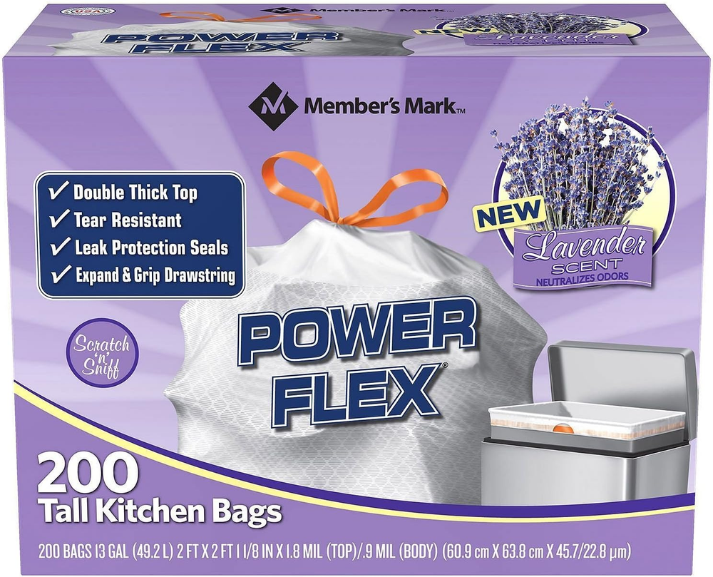 Members Mark Power Flex Tall Kitchen Drawstring Trash Bags (13 Gallon, 2 Rolls o-image
