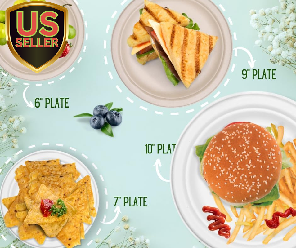 Paper Compostable Plates - 6 Inch Heavy Duty Paper Plates, 50-Pack of Biodegr...