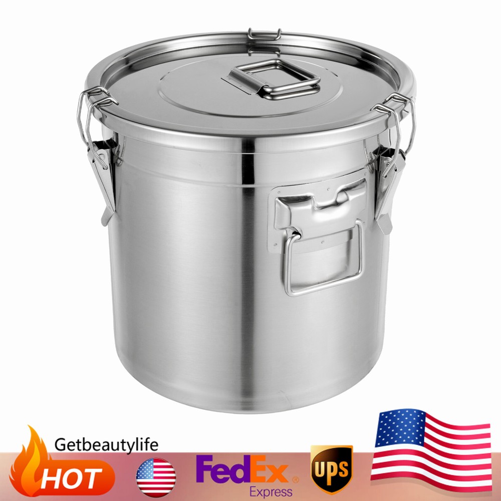 21L Airtight Rice Bucket Stainless Steel Canister Food Storage Container w/ Lid