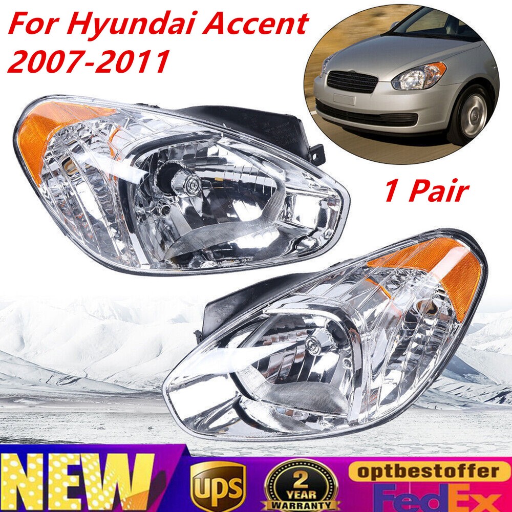 L+R Pair Headlight Set Assembly For 2006-2011 Hyundai Accent 2007 2008 2009 2010