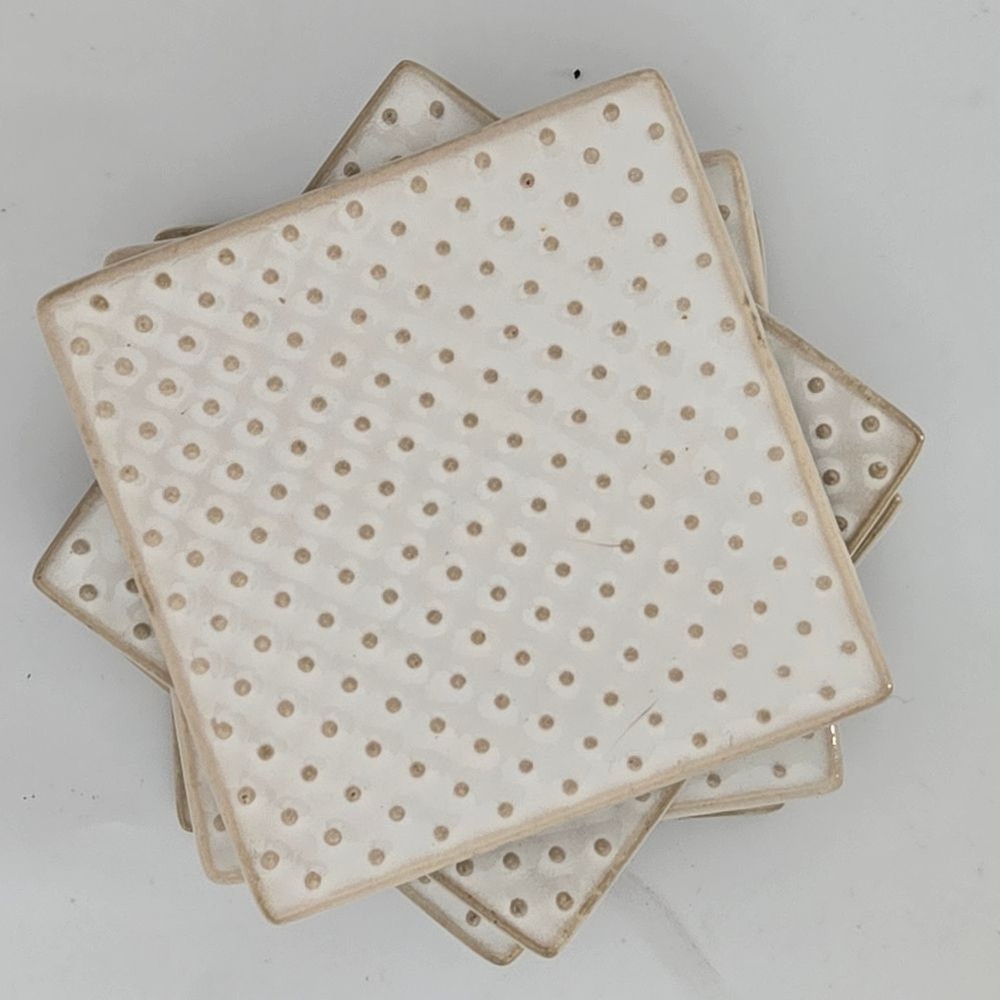 Better Homes Elegant Cream and White Square Glazed Ceramic Coasters