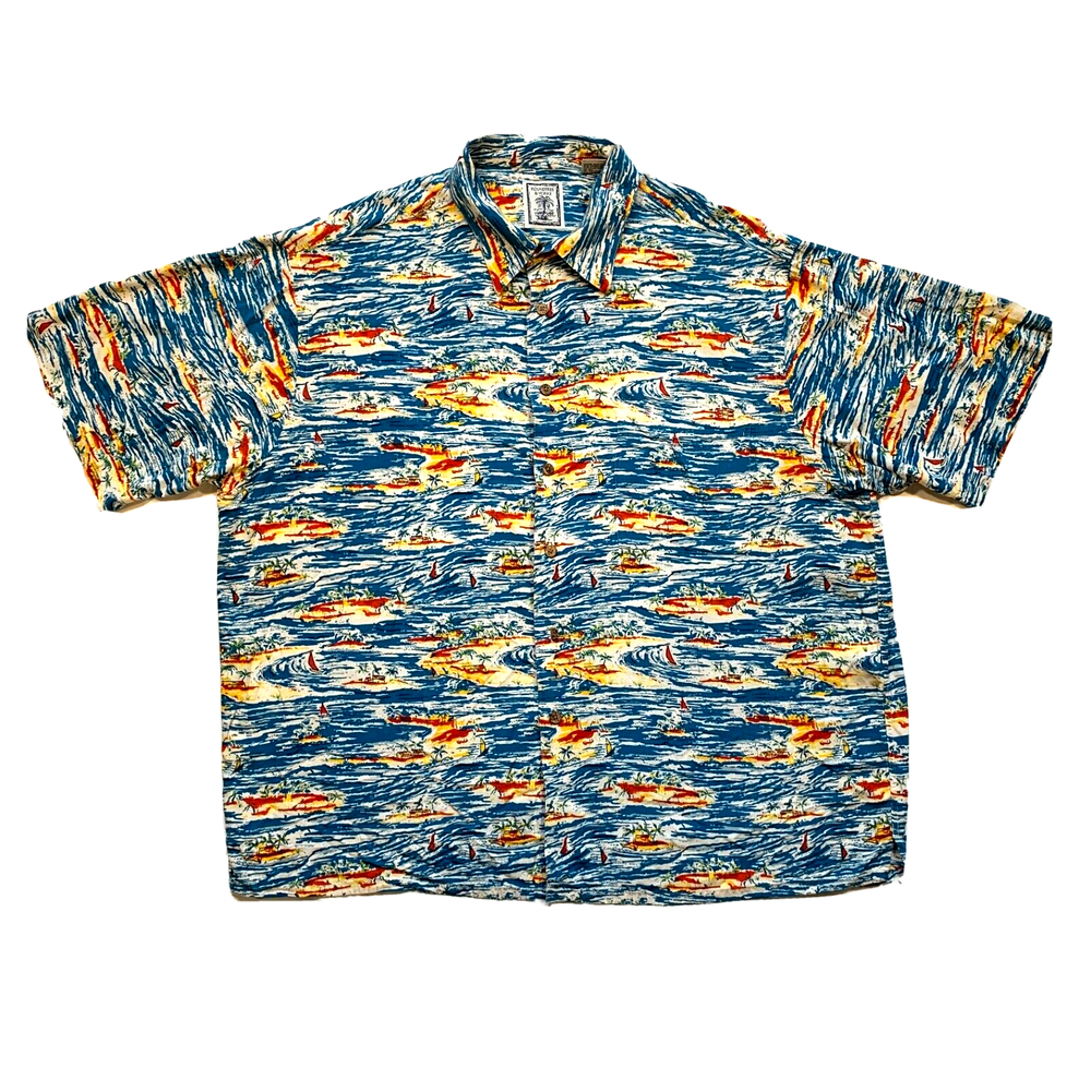 Roundtree & Yorke Men's XL Hawaiian Shirt Rayon Button-Up Tropical Island Sailing Design