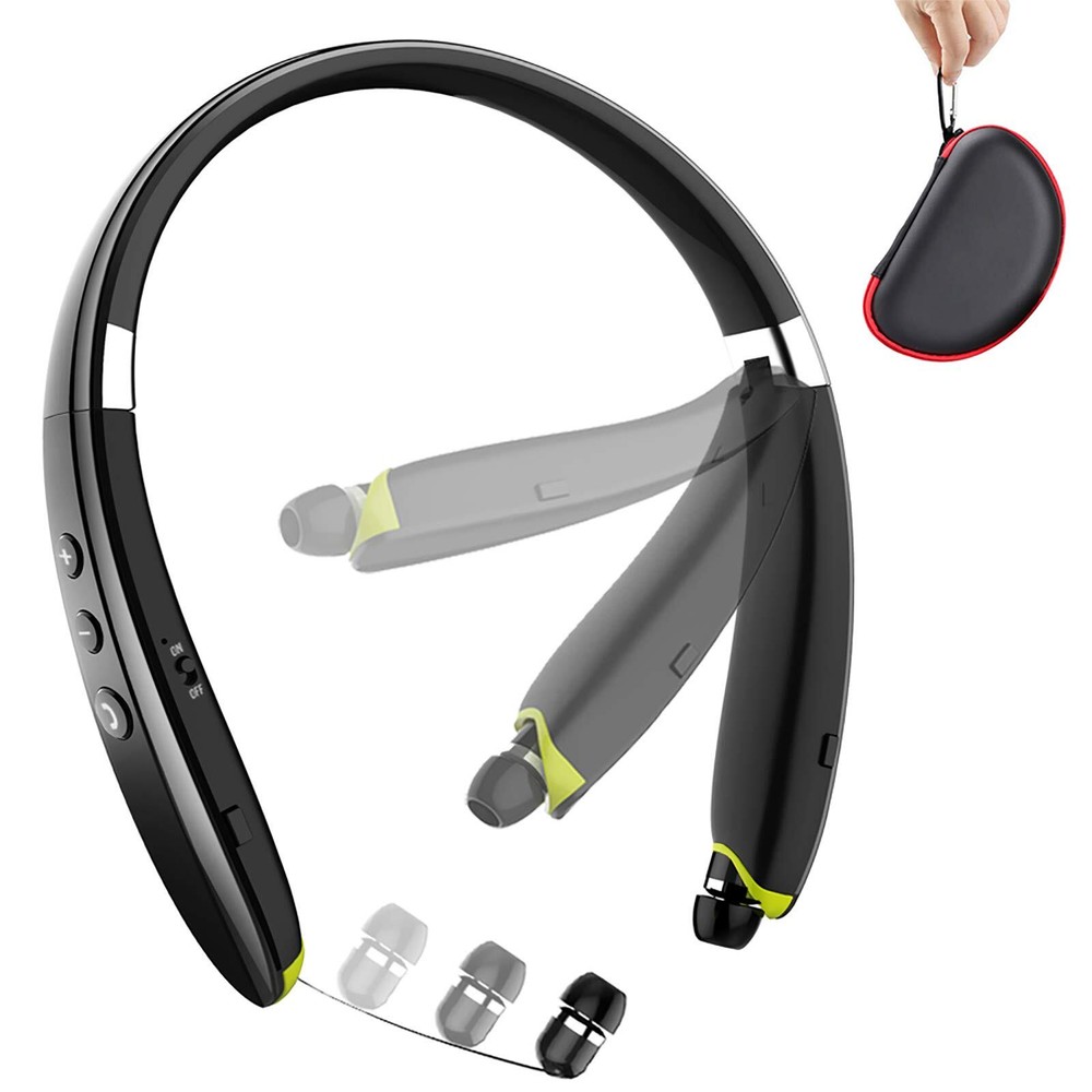 Bluetooth Headphones BEARTWO Upgraded Foldable Wireless Neckband Headset NEW