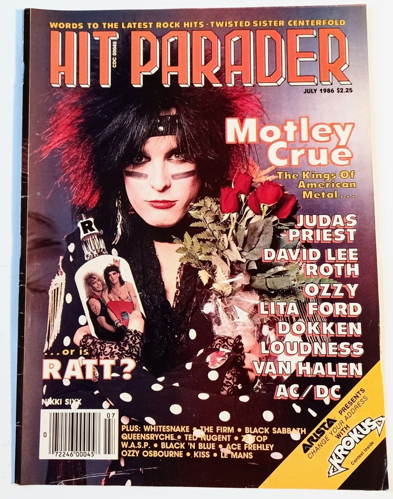 1986 HIT PARADER MAGAZINE~COVER ONLY~ORIG POSTER PINUP~MOTLEY CRUE NIKKI SIXX