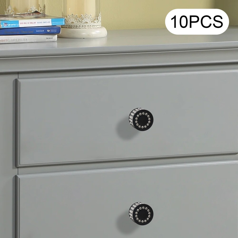 Set of 10 Black Cabinet Knobs for Kitchen Dresser Furniture Door Handles