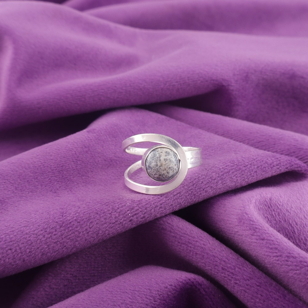 Dendrite Opal Gemstone Engagement Band Promise Ring Sterling Silver US All Size