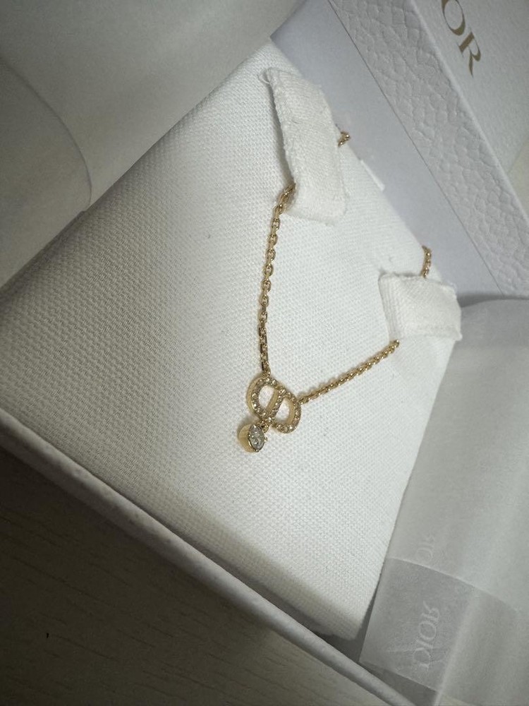 Dior Double Ring Statement Necklace in Gold Tone