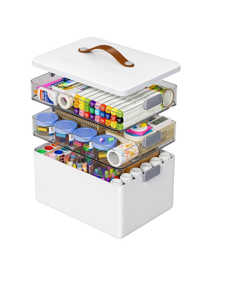 20QT 3-Tier Stackable Clear Organizer with Lids for Art Supplies & Tools