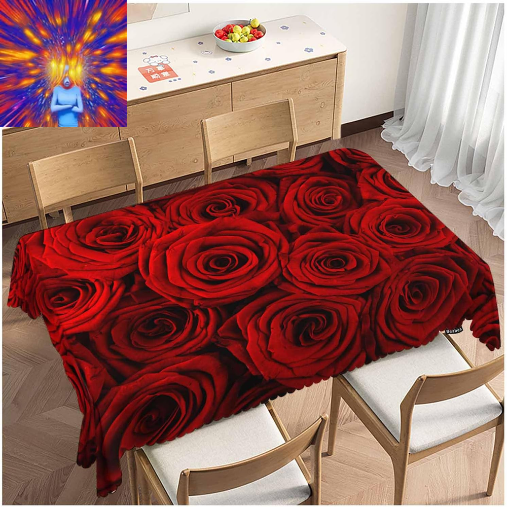 Rose Rectangle Tablecloth 52X70 Inch Bloom Flower Roses Red Dining Table Cloth T
