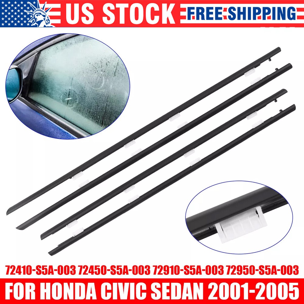 4PCS Weather Seal Molding Trim for 2001-2005 Honda Civic Doors & Windows