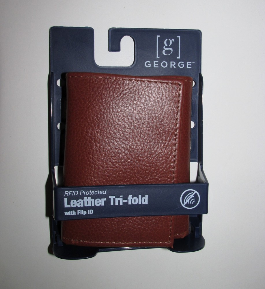 Mens Sepia Brown Leather Tri-Fold Wallet - BRAND NEW W TAGS