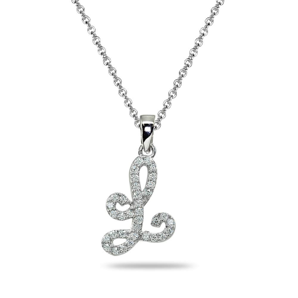 Sterling Silver CZ L Letter Initial Personalized Name Pendant Necklace