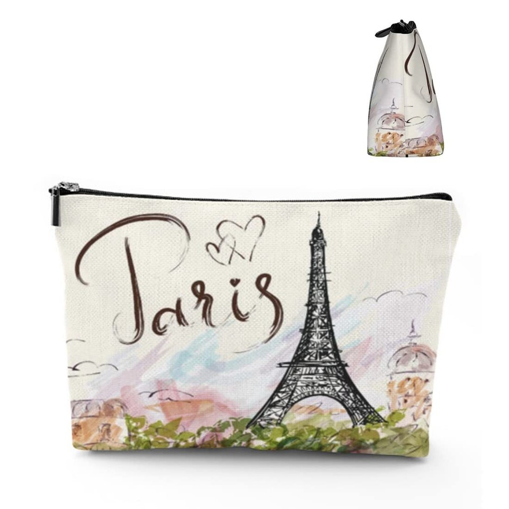 Romantic Paris Eiffel Tower Makeup Bag Large Capacity Travel Organizer  