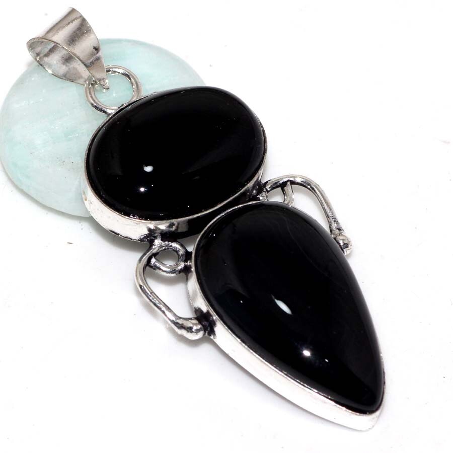 925 Silver Plated Black Onyx  Jewellery Pendant Handmade Gemstone Size US 2.3 JW