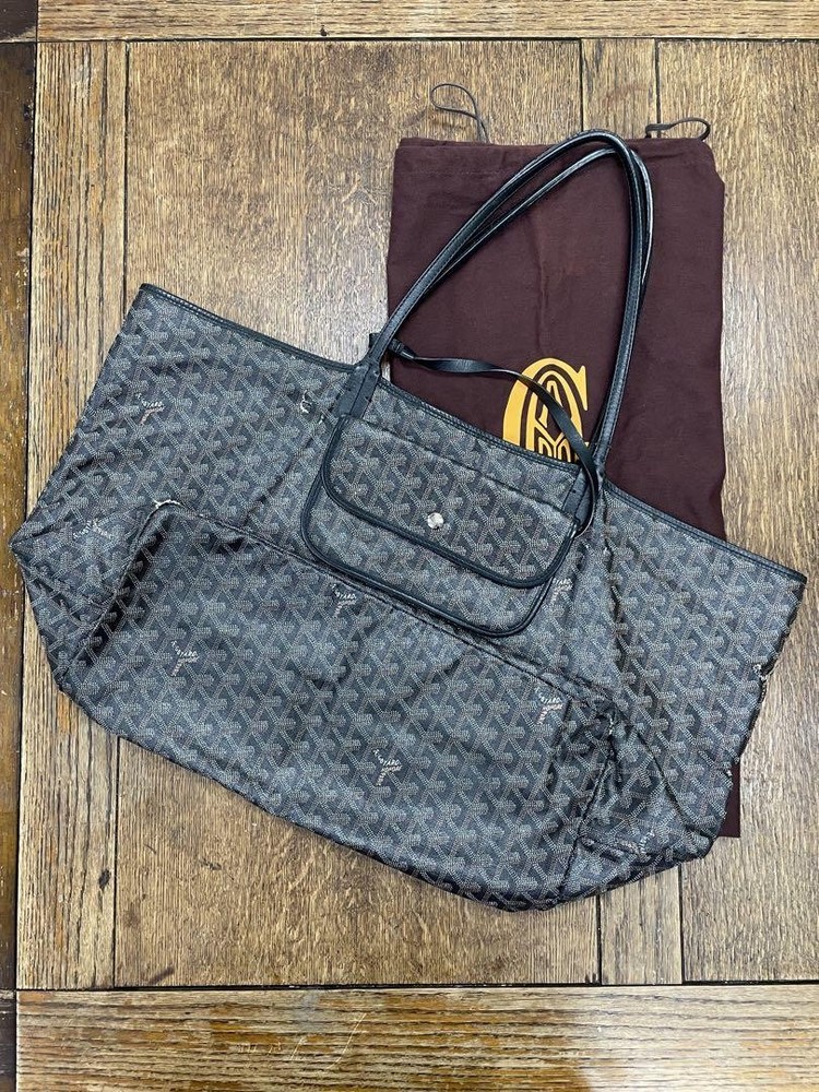 Authentic Rare Goyard Saint Louis GM Black Leather Tote Bag Large Capacity Pre-Owned