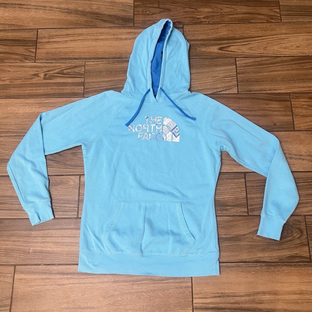 The North Face Hoodie Women’s Size Large Blue Pullover Logo Spellout