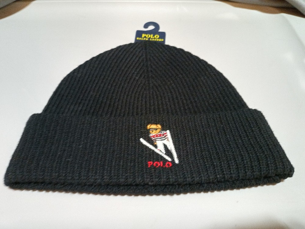 NEW Polo Ralph Lauren - Ski Bear Wool Blend Beanie - Black/Grey  (COOL PPL ONLY)