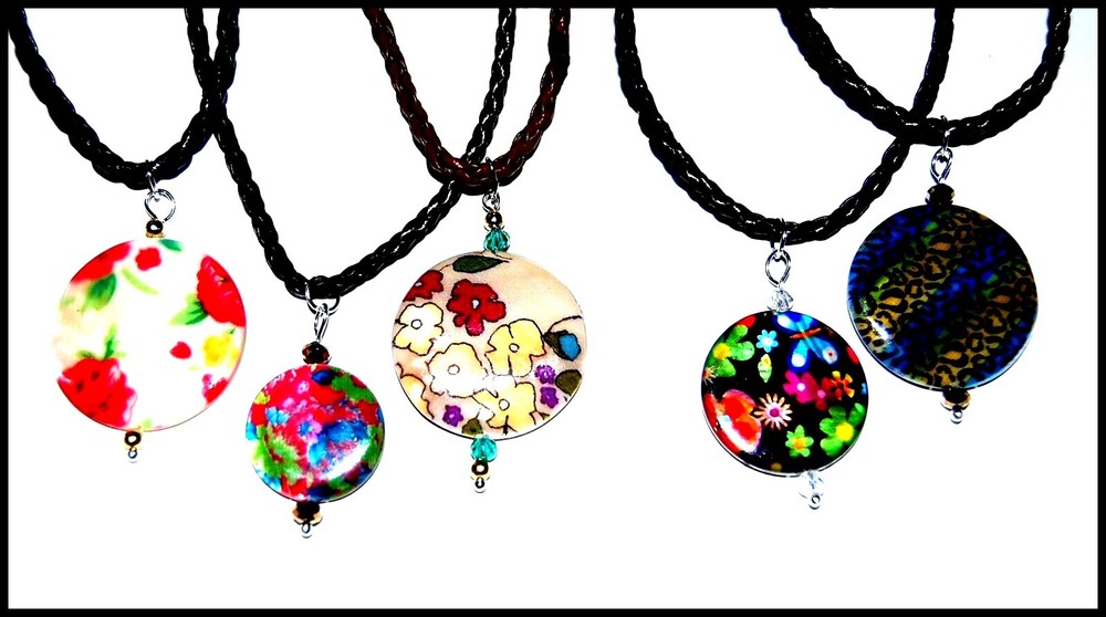 CLEARANCE SALE #B2 Patterned Shell Necklace Leopard Floral U Choose MADE IN USA-image