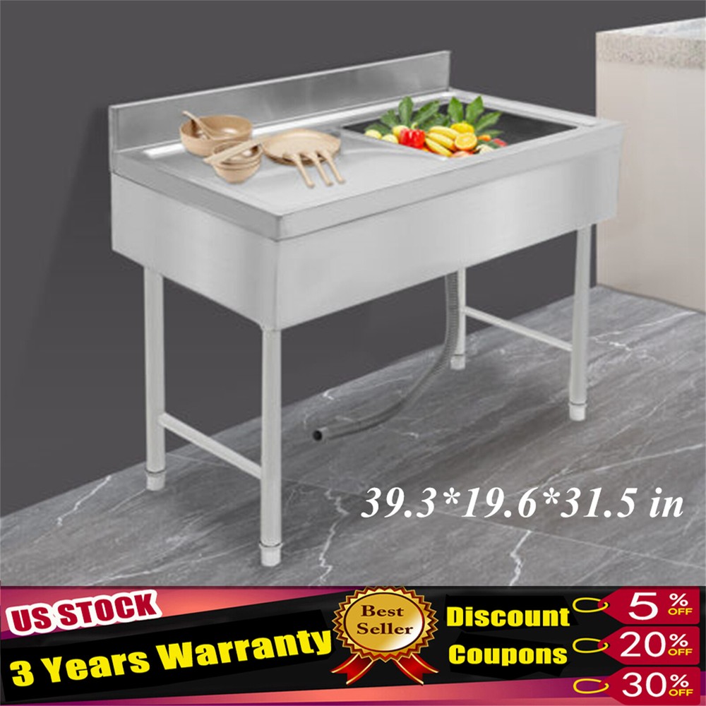Stainless Steel Freestanding Commercial Sink for Restaurant or Outdoor Use