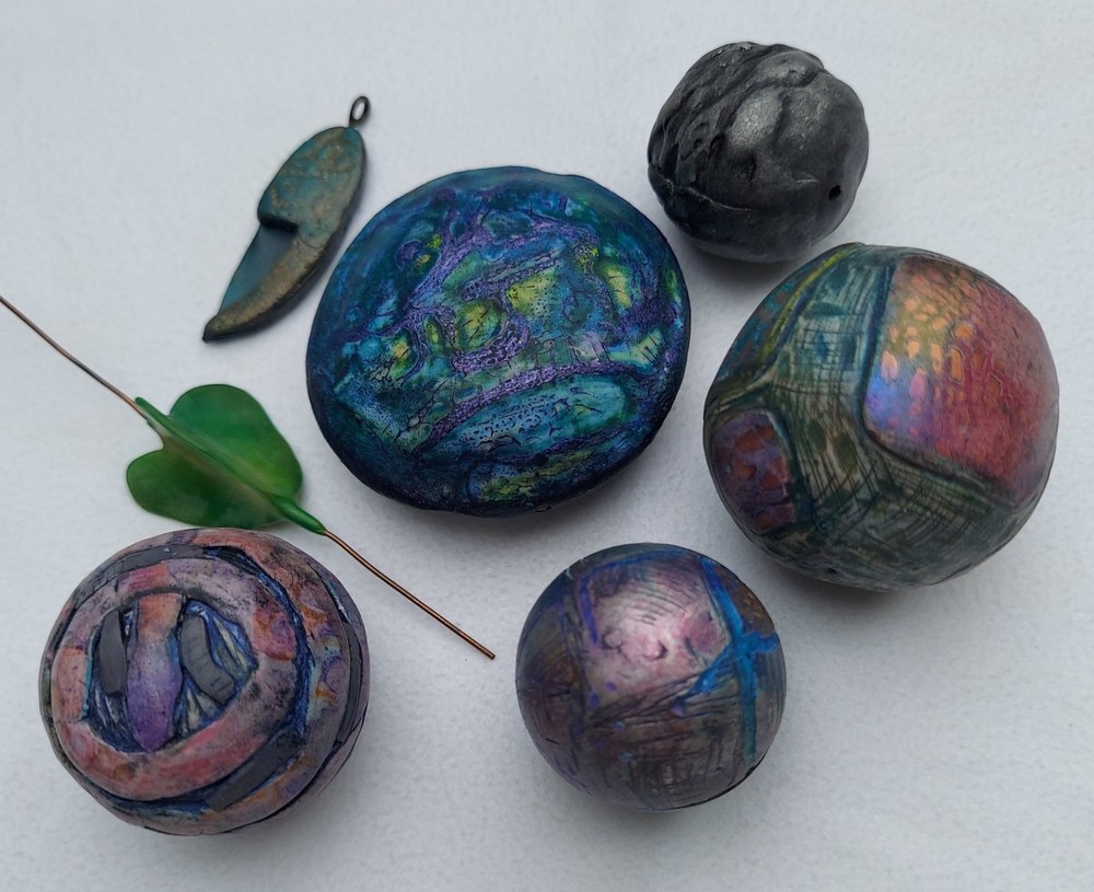 Lot of 7 Claire Maunsell polymer clay artisan OOAK focal beads for jewelry making