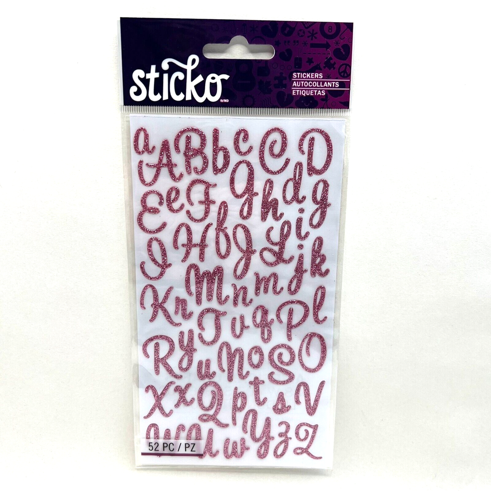 Sticko Sweetheart Script Pink Glitter Letter Stickers Scrapbooking Card Making