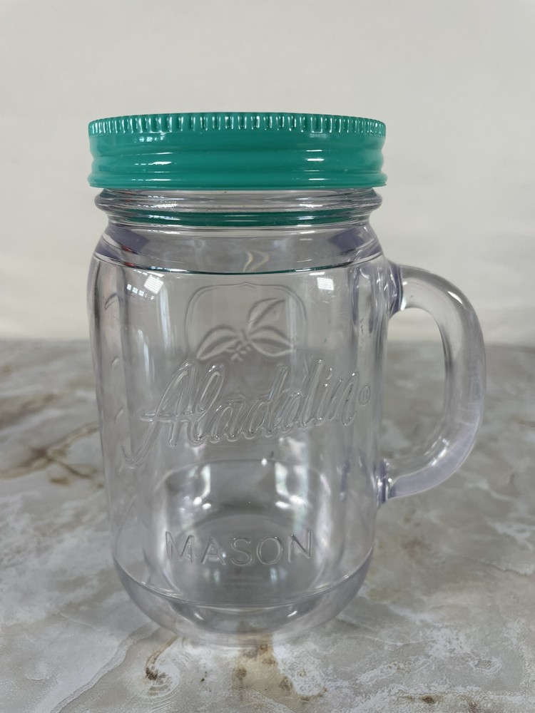 Aladdin Insulated 16oz Plastic Mason Jar Tumbler Travel Mug Mint Green Lid