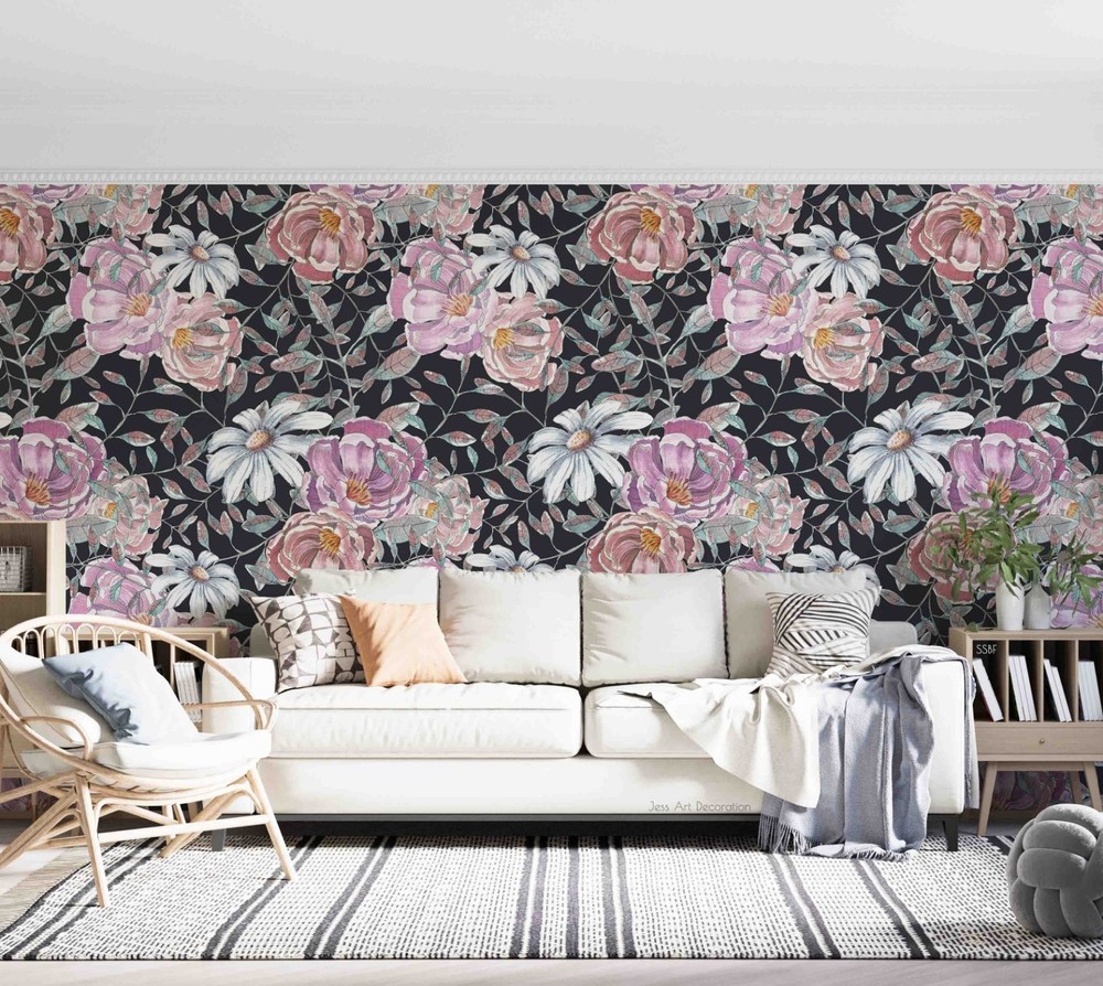 3D Flowers Leaves Watercolor Pattern Wall Murals Wallpaper Murals Wall Sticker