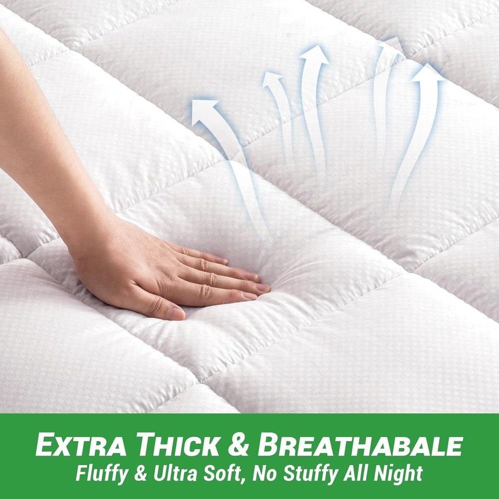 Bamboo Mattress Topper Cooling Pillow Top Mattress Pad Breathable Extra Thick