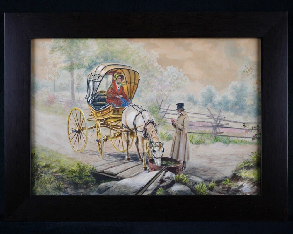 Antique Rustic Hand Colored Lithograph 