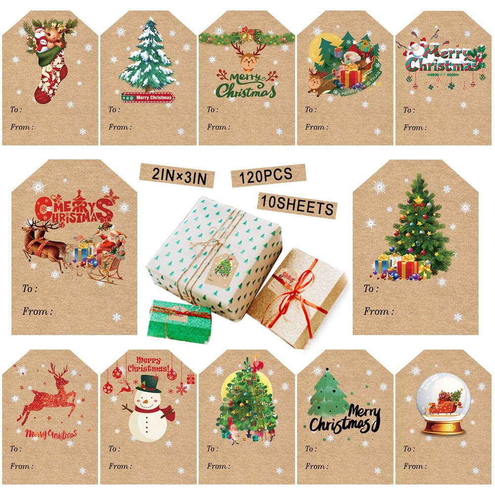 120 Pcs Christmas Gift Tags Christmas Self Adhesive Gift Tag Stickers Holiday...