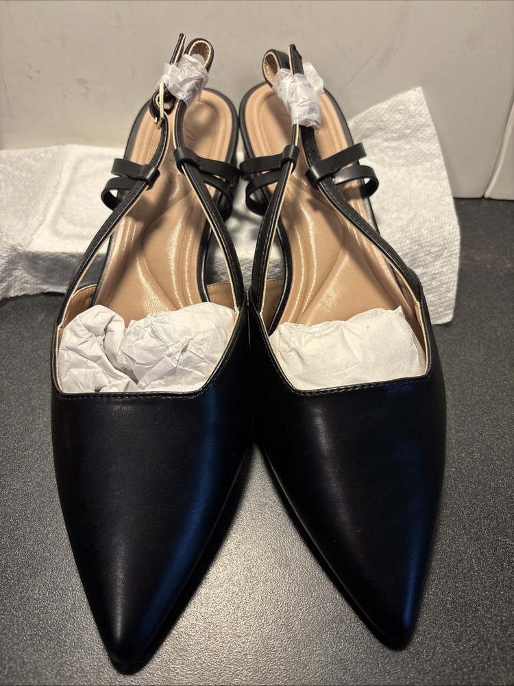 Arromic Women's Black Pointed Toe Slingback Flats Shoes Sz 9 New w/o Box
