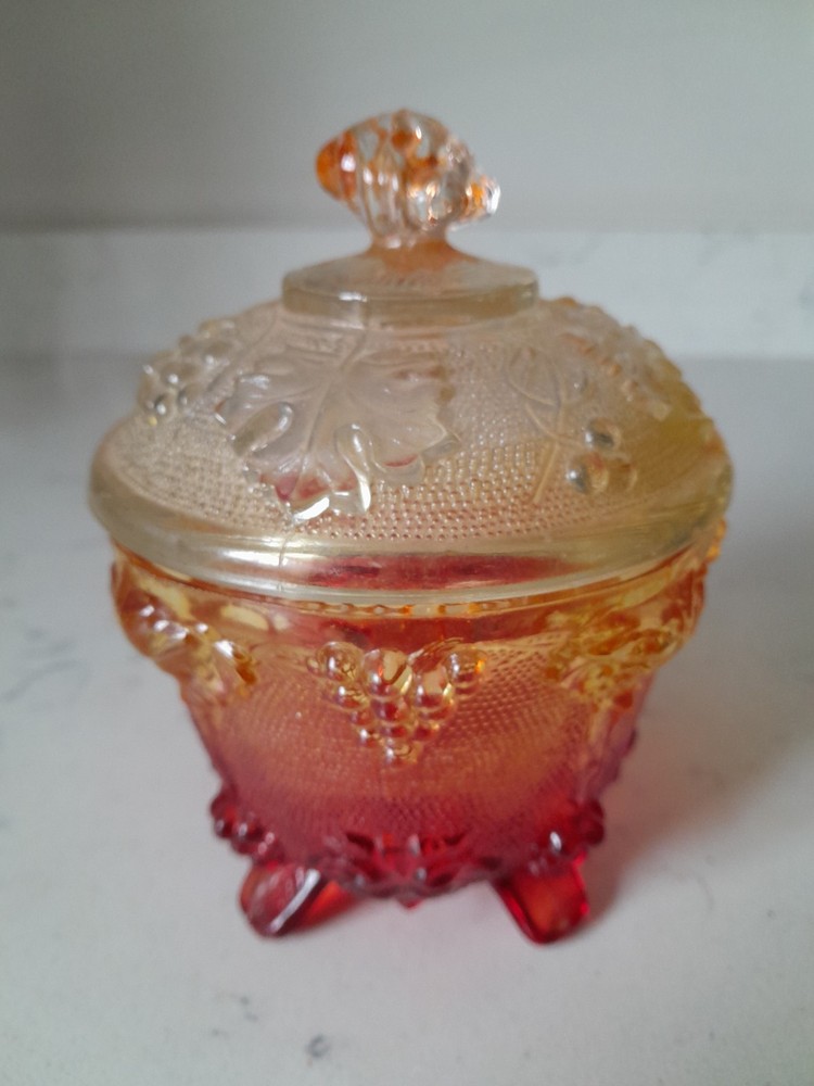 Vintage Jeanette Amberina Pressed Glass Candy Dish with Lid - Elegant Compote Bowl