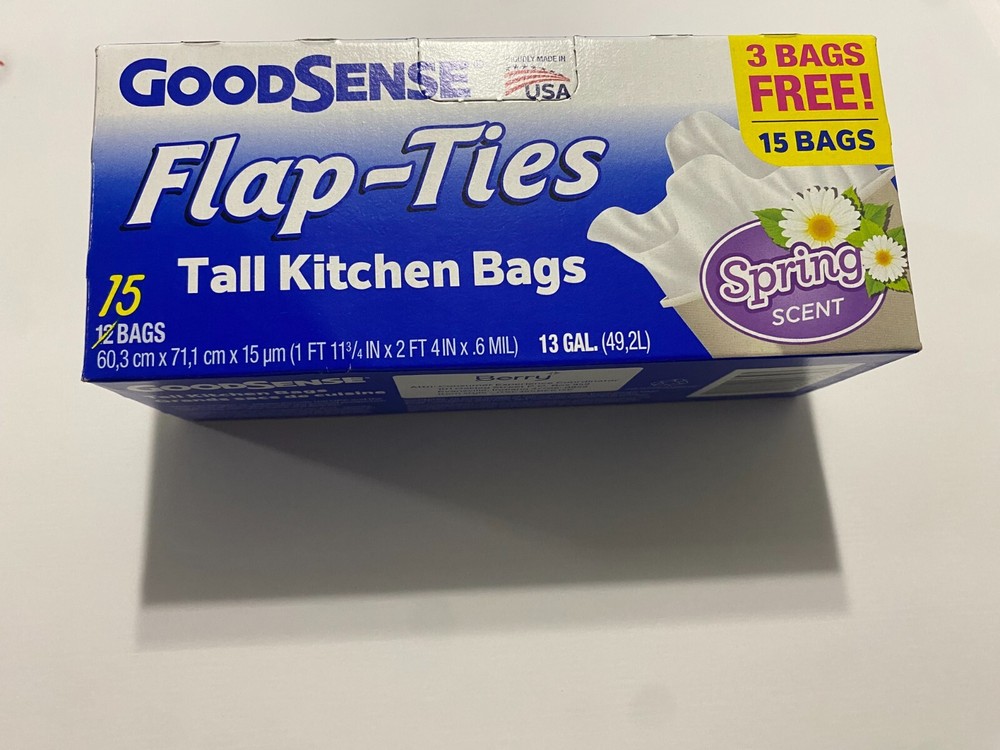 Good Sense 13 Gallon Tall Kitchen Trash Bags - Flap-Ties, Sprint Scent, 15 Bags