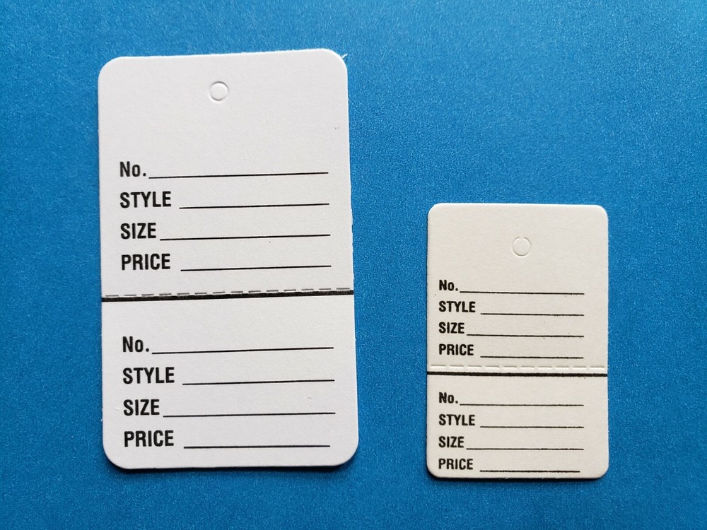 White 2-Part Perforated Coupon Price Tags Unstrung Large Small No String-image