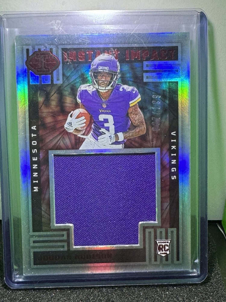 2023 Panini Illusions Instant Impact Jordan Addison MEM RC 07/199 Vikings Rookie Card