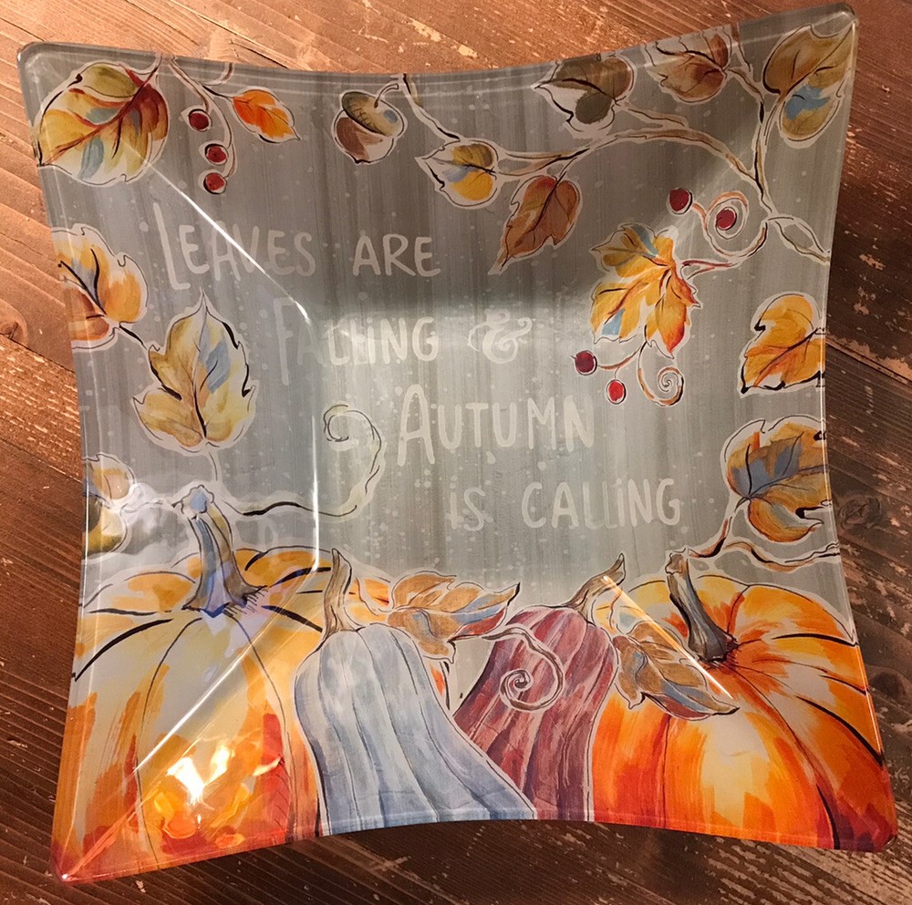 Prima Design Hand Painted 10” Square Serving Bowl Autumn Leaves