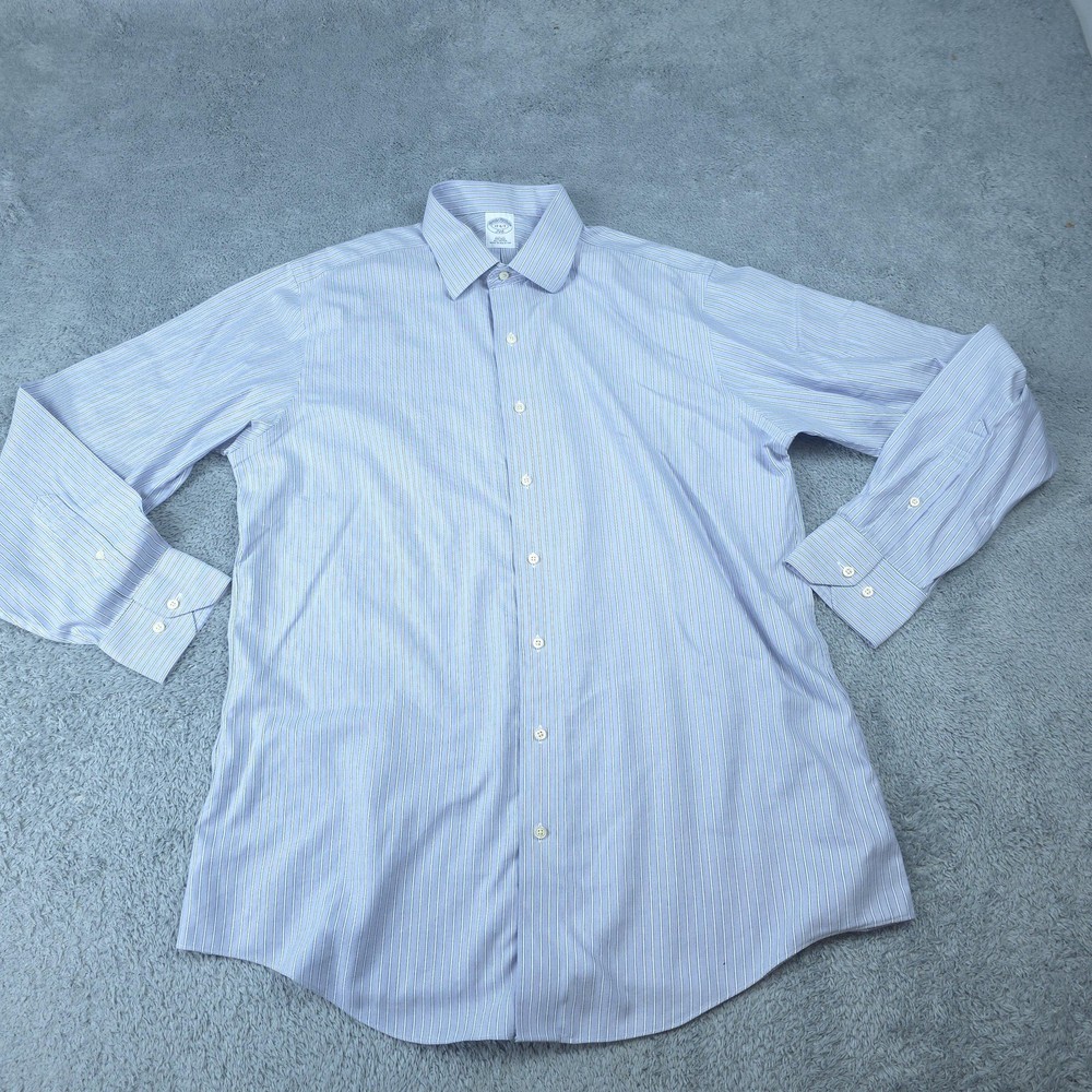 Brooks Brothers Shirt Mens 17 36/37 Blue Stripe Non Iron Slim Fit Button Down