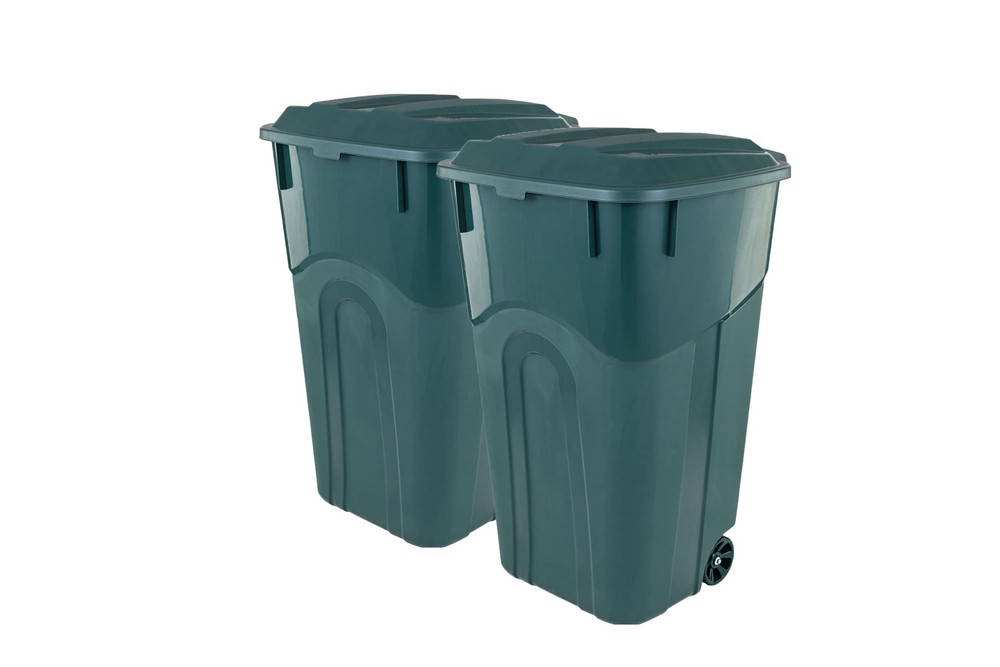 ECOSolution 32 Gallon Wheeled Outdoor Garbage Can with Attached Snap Lock Lid...