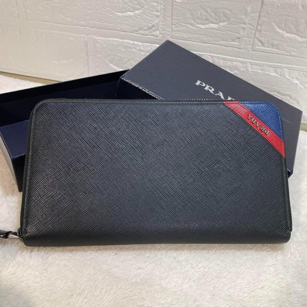 Prada Saffiano Leather Round Zipper Wallet Authentic Pre-Owned  