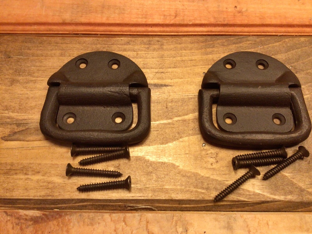 Set of 2 Black Cast Iron Trunk Handles w/screws Great Rustic Home Decor