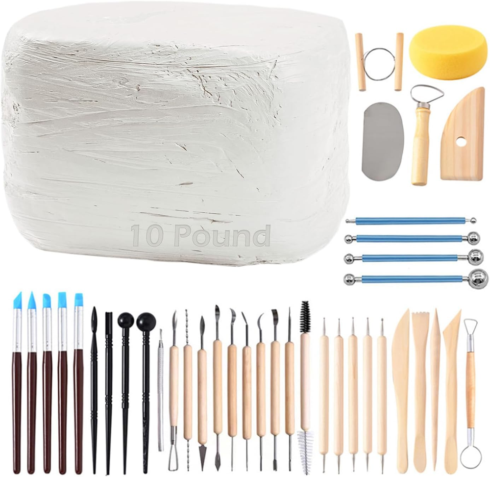 Natural Air-Dry Clay, Pottery Clay10Lbs with 40 Pcs Pottery Tools Clay Sculpting