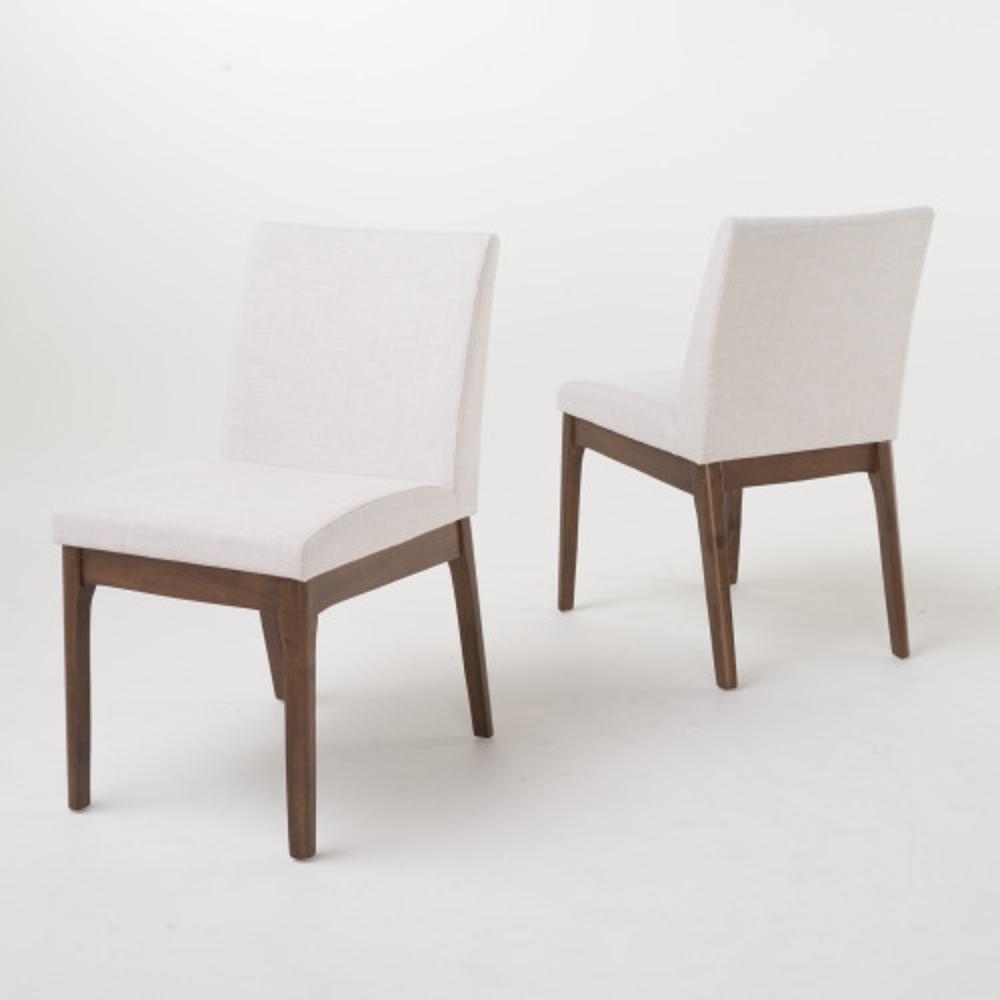 Modern Light Beige Dining Chairs Set of 2 with Durable Rubberwood Legs  