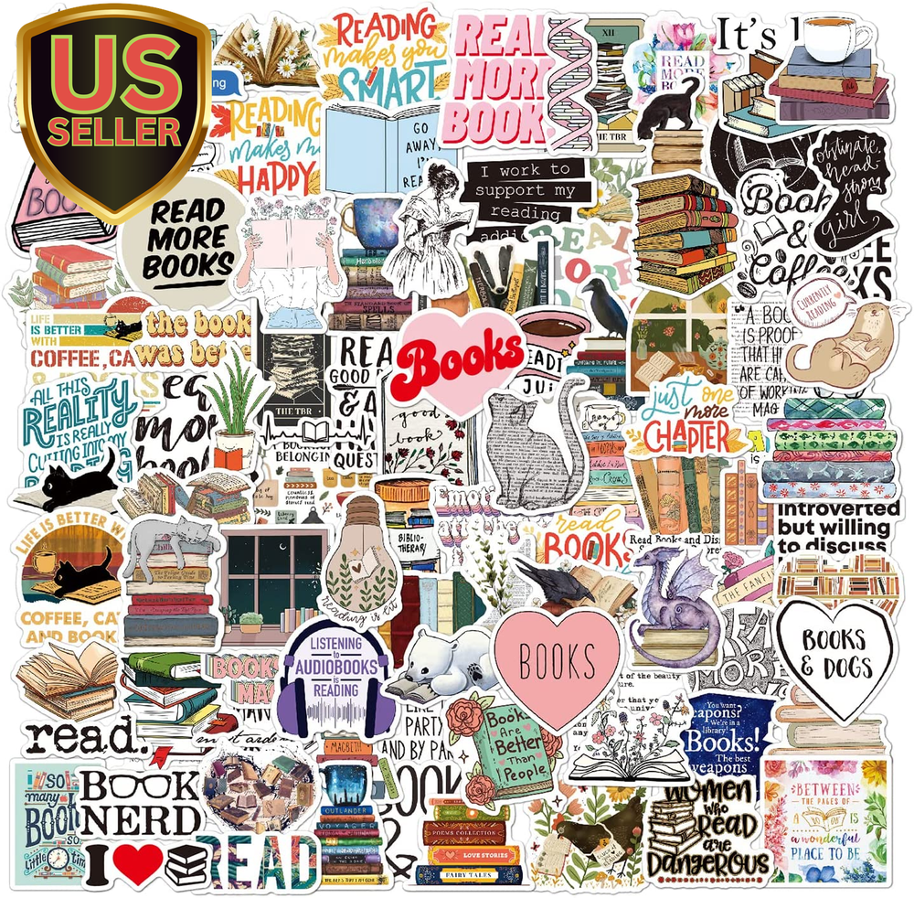 100 Pieces Book Stickers - Bulk Vinyl Waterproof Kindle Stickers for Adults T...
