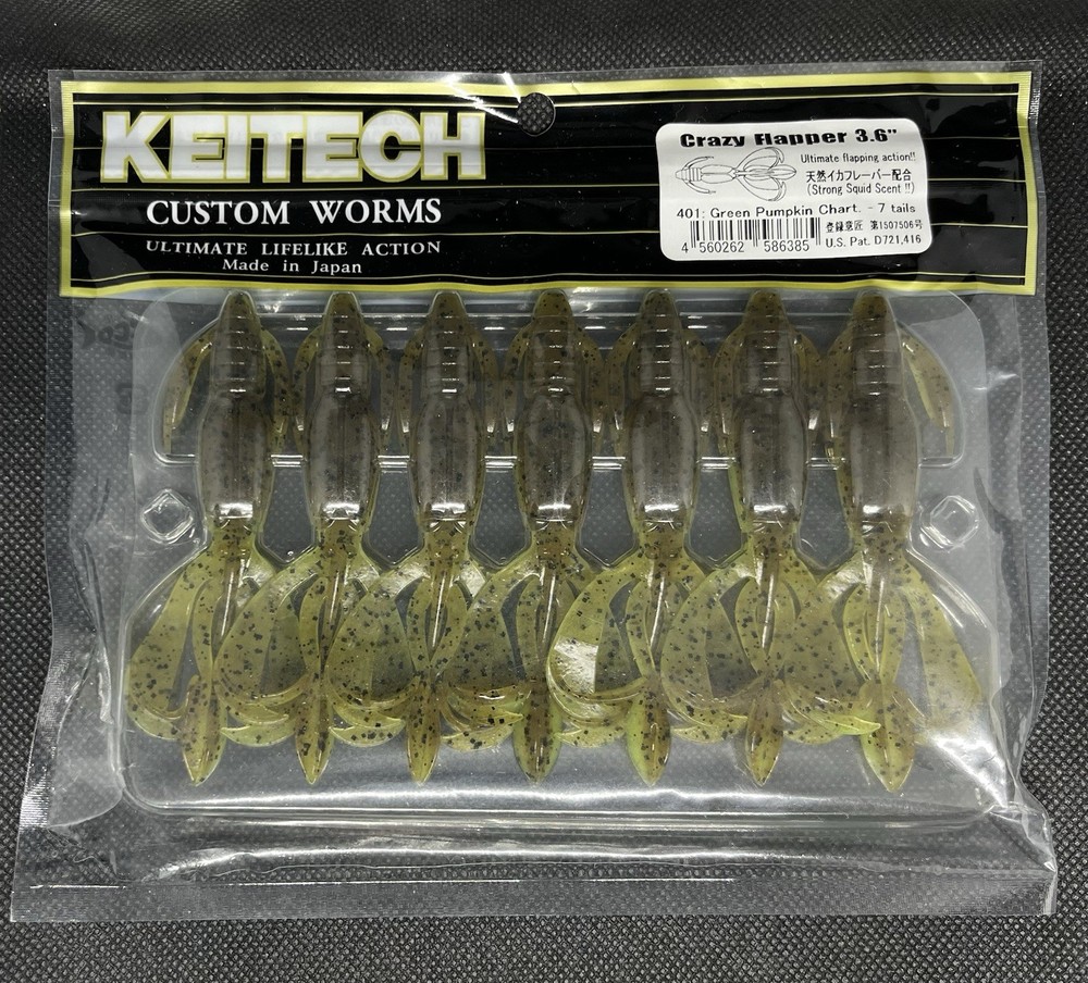 Keitech Crazy Flapper 3.6” Soft Plastic Creature Bait - Green Pumpkin Chart