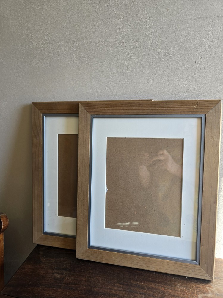 Set Of 2 Light Brown Wood Picture Frames W/Glass  Photo Size 14 X 11