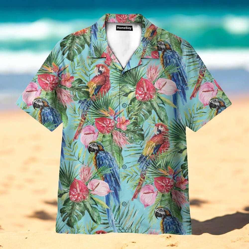 Beach Parrot Tropical Flowers Pattern Hawaiian Shirt