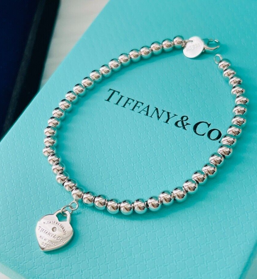 Tiffany & Co. Heart Charm Bracelet 925 Sterling Silver-7in