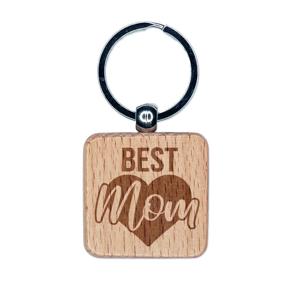 Best Mom Heart Engraved Wood Keychain for Mother's Day Gift